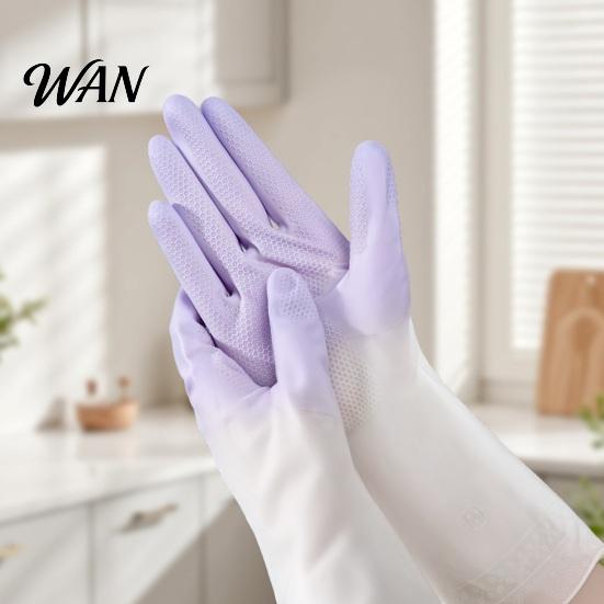 Reusable Gloves 1 Pair Household Cleaning Waterproof Anti-Slip Protective with Extended Cuffs Dishes Kitchen Anti-slip