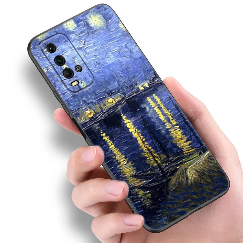 Pouzdro na telefon s olejomalbou Van Gogha pro Xiaomi Redmi Note 5 6 9T K20 K40 K50 Pro 7A 8A 9A 9C 9i 10A 10C A1 S2 Měkký TPU Černý Kryt
