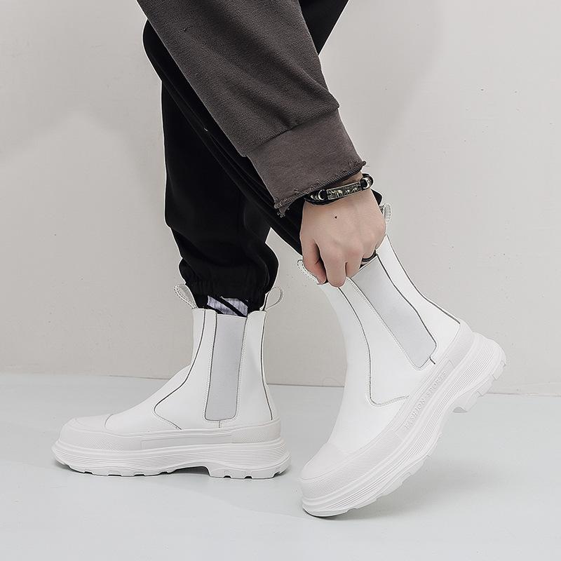 Autumn and winter men's trendy boots genuine leather thick-soled beef two-layer leather boots casual breathable men's Chelsea boots