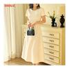 Ops Women's Korean Fashion Short Sleeve Long Dress Mini Dress Flare Stretch Affordable Simple Girly Feminine Casual Office Outing Summer D65f06-1
