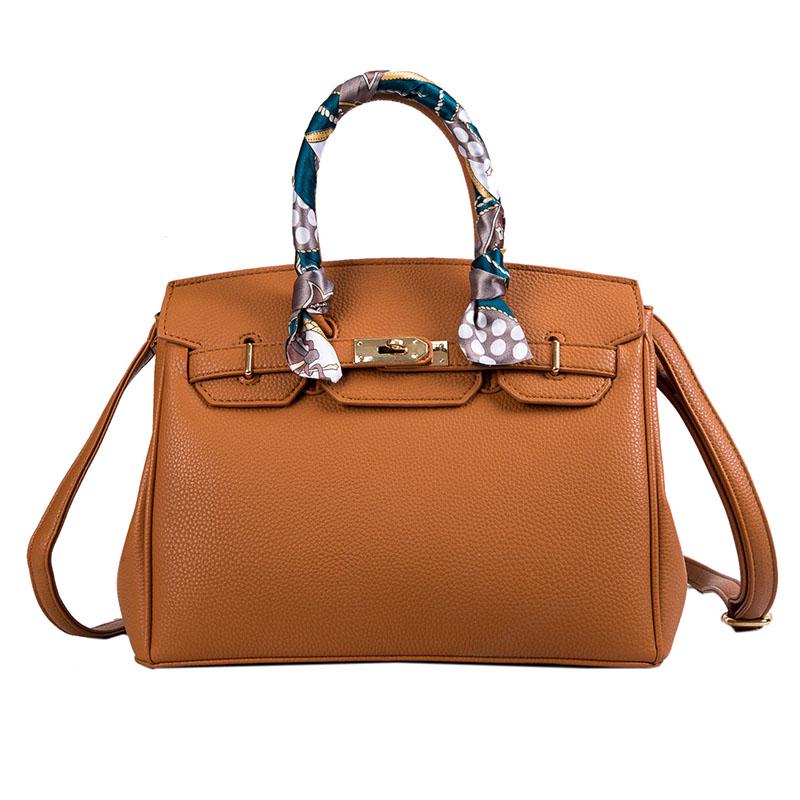 2026 Lock Handbag Fashion Lychee Pattern Single Shoulder Diagonal Platinum