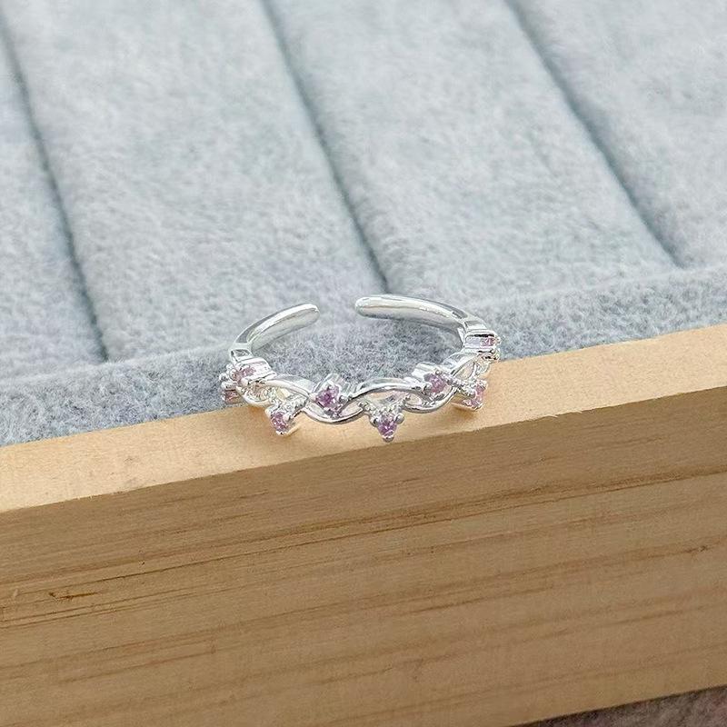 Sweet Crit Romantic Pink Micro-Inlaid Zir*****Pen Ring Female Color Treasure Cold Wind Niche Temperament Light Luxury Ring