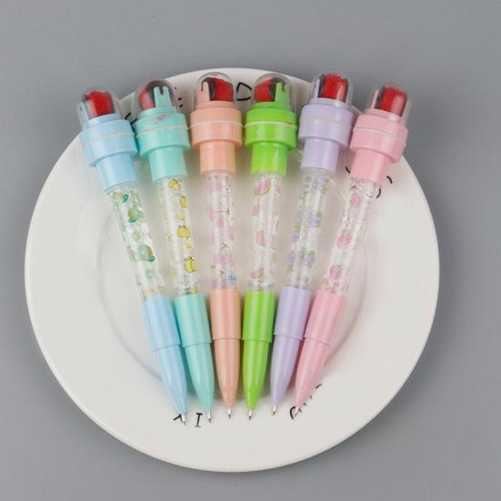 Gel Pen 4 In 1 Multi-functional Bubble Maker Roller Stamper Stationery Cartoon Fruit Pattern Plastic Writing Pen School Supplies