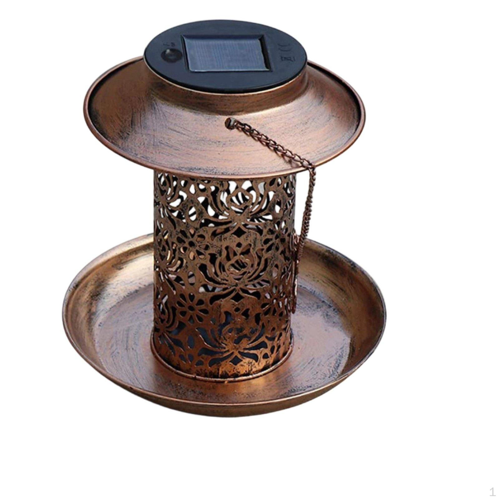 Solar Powered Bird Feeder Automatic activation/Off Hanging Metal Hollowout Garden