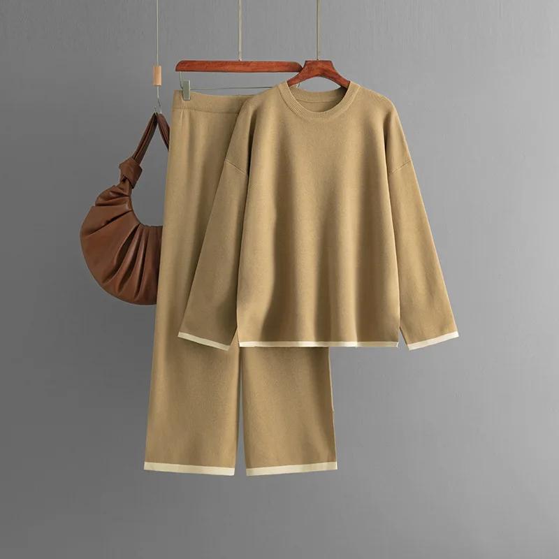Winter 2 Piece Sweater Pant Suit For Women Knitted Long Sleeve Set Top And Pants Tracksuit Women Outwear Sweater Knitted Suits