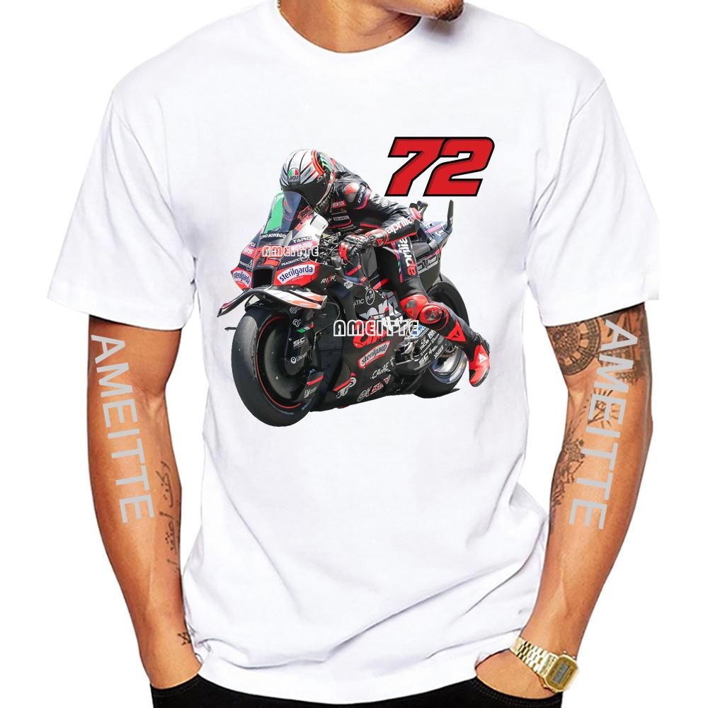 2025 Nuevo Marco Bezzecchi 72 Gp Camiseta de Montar Verano Unisex Manga Corta Deporte Chico Hip Hop Casual Tops Blancos Camisetas de Piloto de Motocicleta