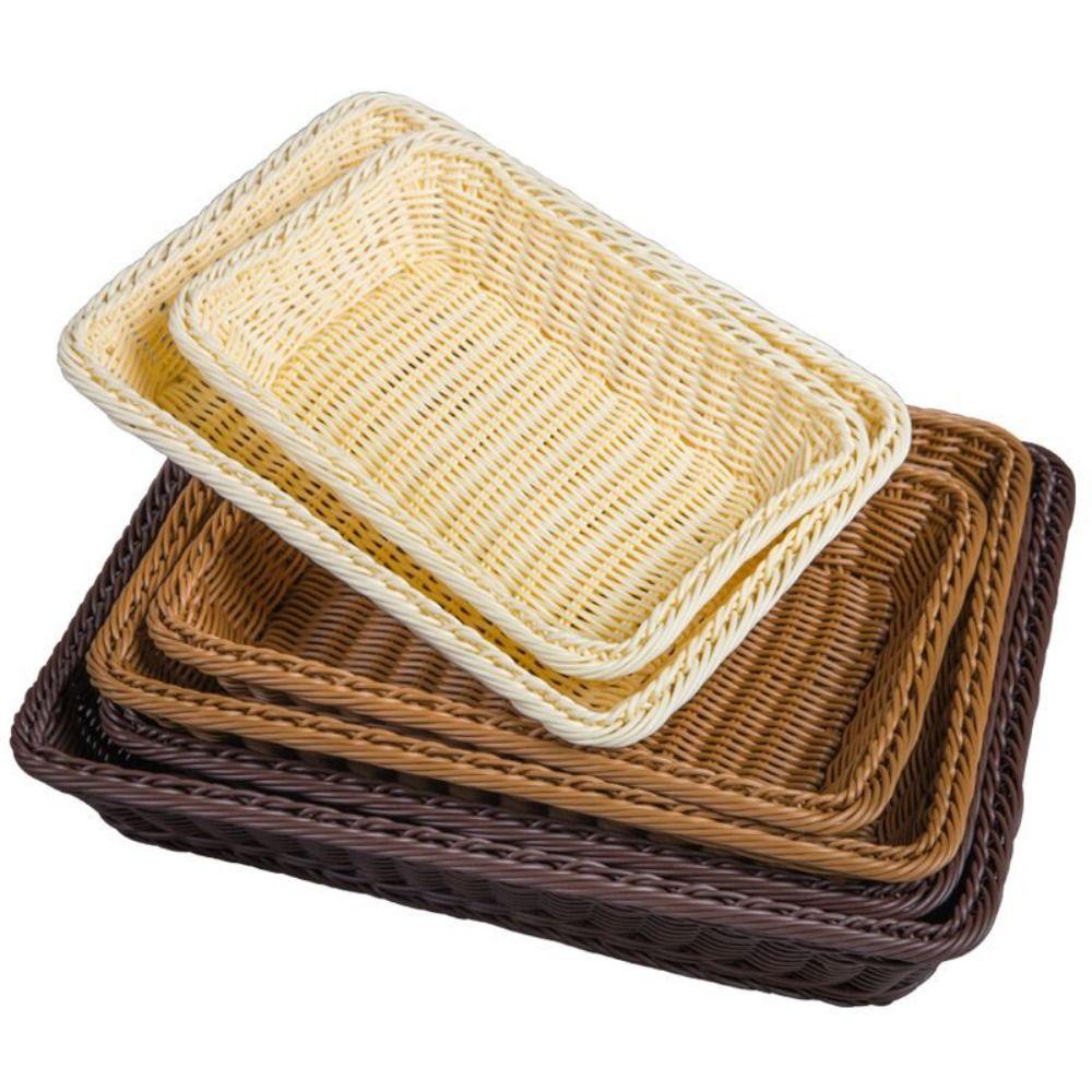 Woven Pattern Kitchen Storage Basket Multicolor Bread Fruit Tray Organization Box Home Shop Hotel