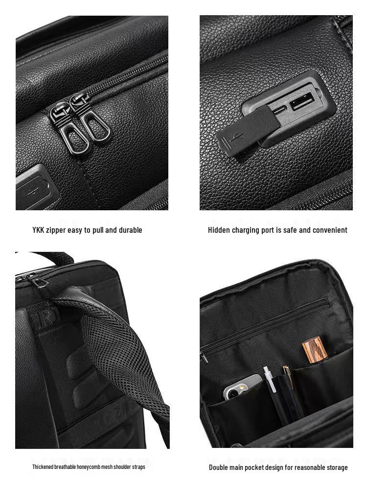 Men's Premium Leather Waterproof Laptop Backpack - Business & Travel