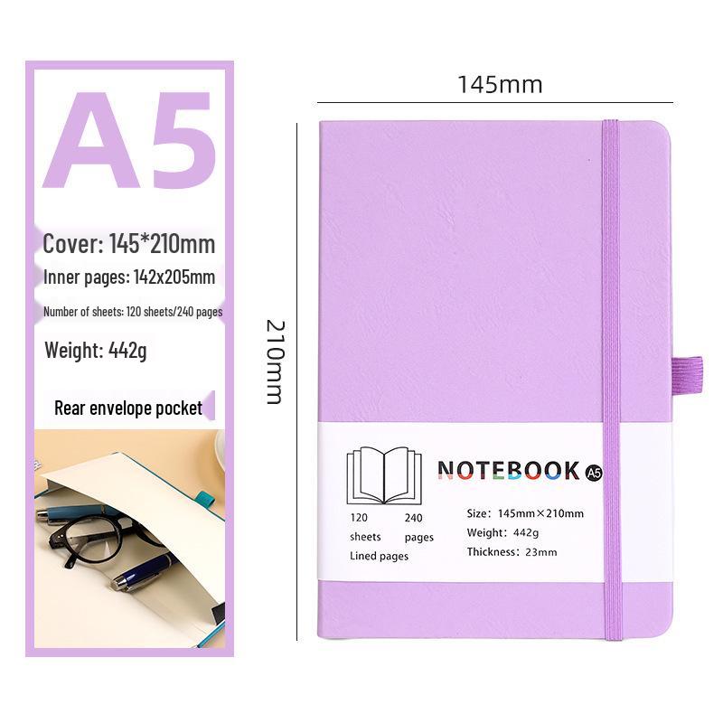 A5 Soft Leather Notebook: Multi-Color Options, Customizable, Thickened Pages, Ideal for Students and Business.