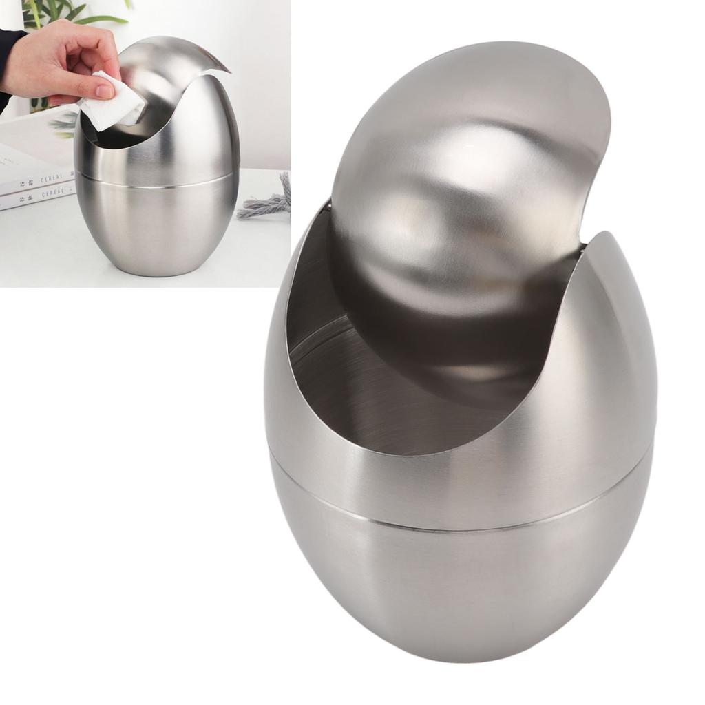 Stationary Trash Can, Egg-Shaped Stainless Steel Space-Saving Countertop Trash Can for Kitchen for Bedroom