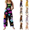 Women Sleeveless Casual Cotton Jumpsuit Halloween Pattern Loose Fit Overalls with Pockets for Daily Wear