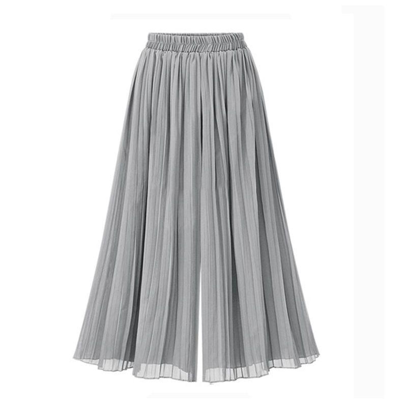 Chiffon Wide-Leg Pleated High-Waist Slimming Loose Fit Nine-Point Skirt Pants for Women