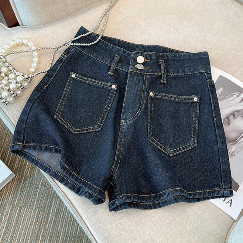 

Женские джинсовые шорты А-силуэта с высокой посадкой в стиле ретро - Приталенные, широкие штанины для миниатюрных и больших размеров Large