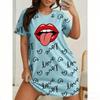 Sexy Lips Print For Women Short Sleeve Sleepwear Dresses Loose Casual Fit Tee Nightwear Home Clothes Nightie Loungewear Dresses