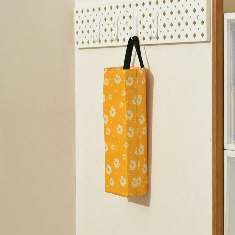 

1pc Floral Polyester Plastic Bag Dispenser, Foldable Trash Bag Organizer With Hanging Design, Multi-Color Grocery Storage Container Yellow