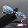 Anti Blue Ray Reading Glasses Dimond Cutting Rimless Eyewear Men Anti Fatigue Hyperopia Presbyopic Glasses +1.5