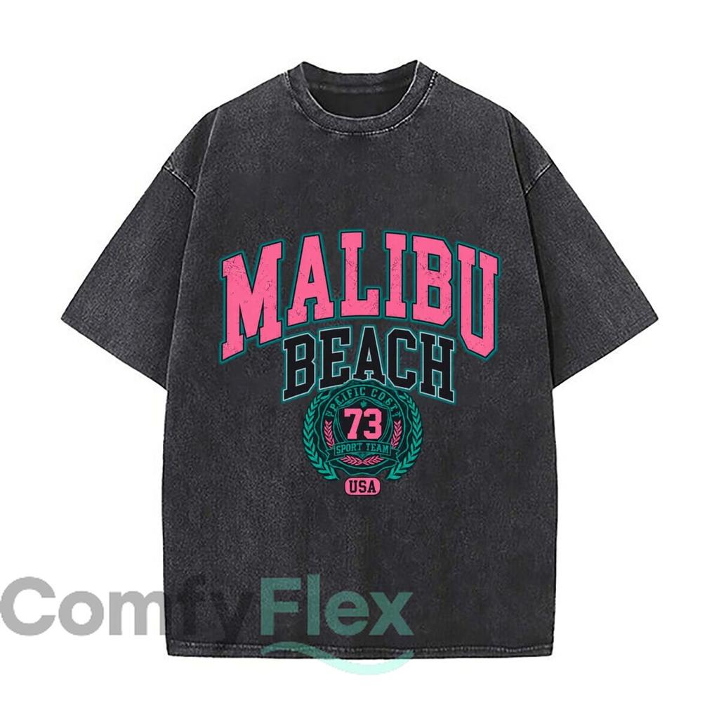 Malibu Beach Pacific Coast Sport Team 73 USA Vintage Distressed Loose Streetwear Tops