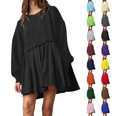 Women Oversized Sweatshirt Dress Neck Long Sleeve Patchwork Pullover Tops Sweatshirt  Dress