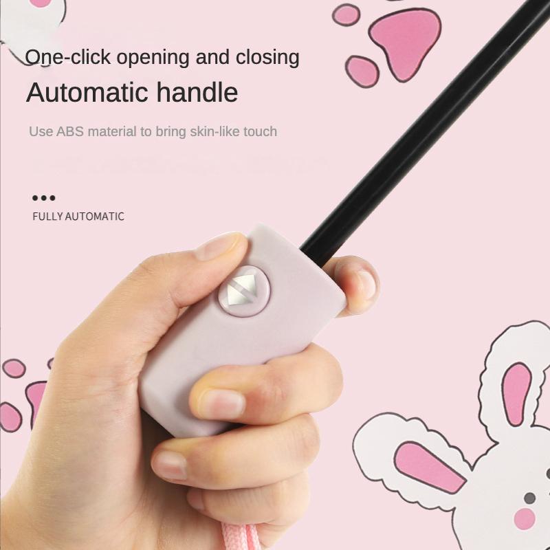 Cute Kids Umbrella Thick Black Glue Fully Automatic Umbrella Rabbit Sunshade for Girl Child Umbrella Student Umbrellas