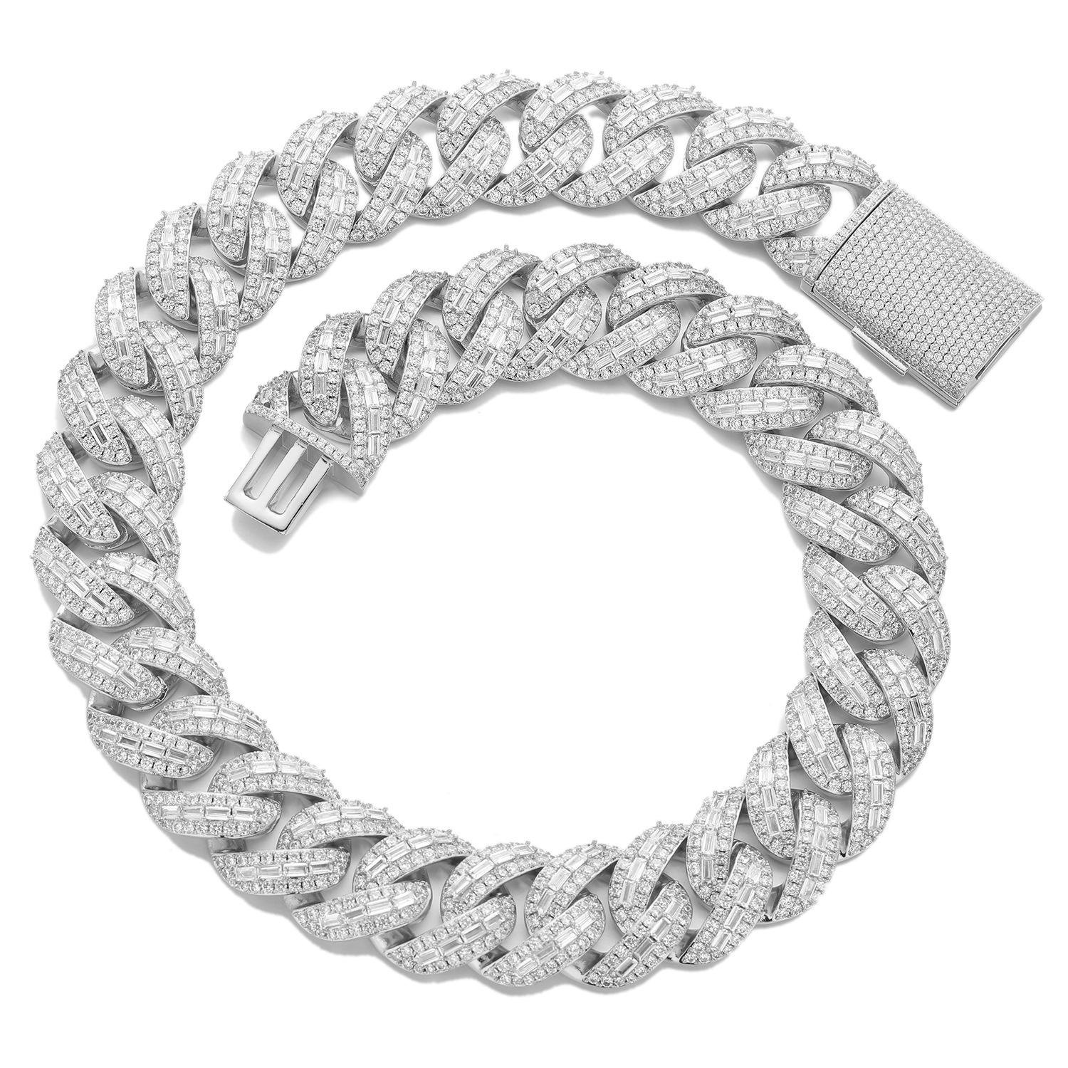

European and American hip hop 11mm mixed T square zircon Cuban chain full of necklaces men s street rap rapper trendy brand bracelet 7inch (length about 18cm)