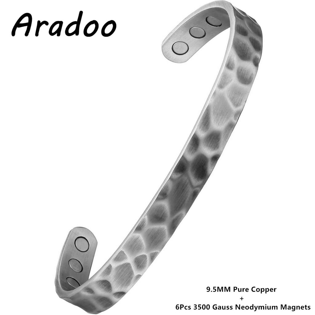 ARADOO Copper Bracelet for Men and Women 99.9% Solid Copper Cross Pattern Magnetic Cuff Bangle Jewelry Gifts