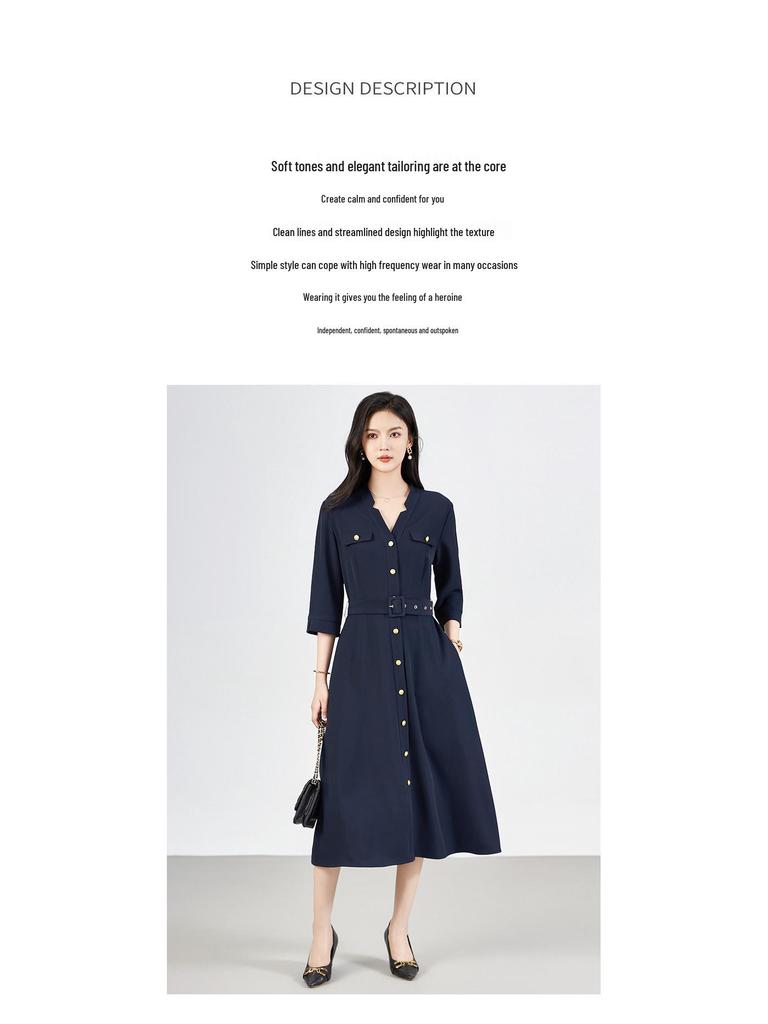 2425406-Early Autumn Waist-Slimming Dress - Women's Simple & Elegant Style