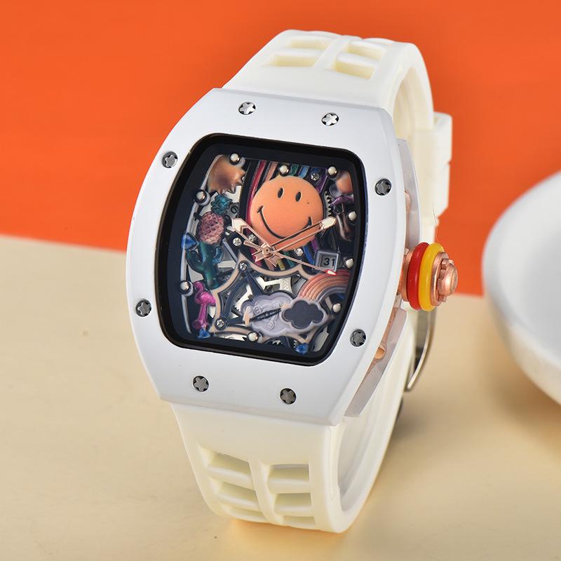 Herren-Quarzuhr mit Zifferblatt in Weißweinrot, tonnenförmig, mit Kalender und Sekundenzeiger