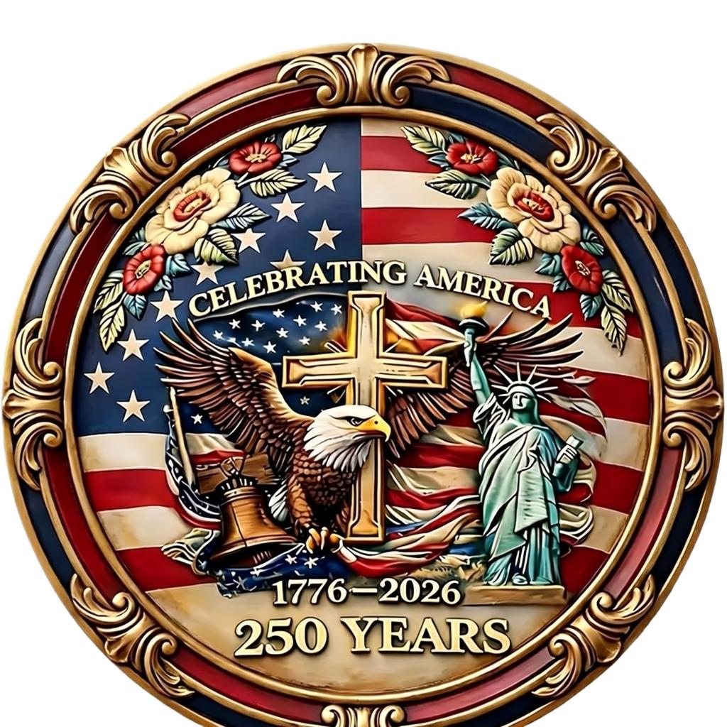 Wooden 250th Anniversary Commemorative Decoration Featuring Eagle with Wings Spread Stars and Stripes Design Suitable for Indoor Outdoor Display