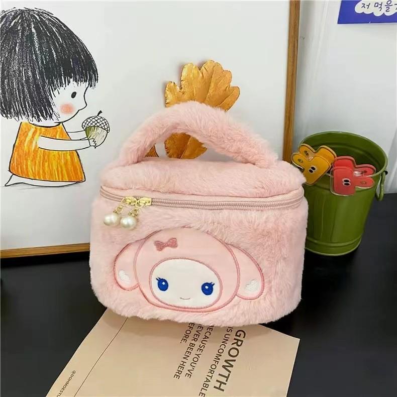 Adorable Plush Strawberry Bear Handbag For Women Spacious Makeup Organizer Bag