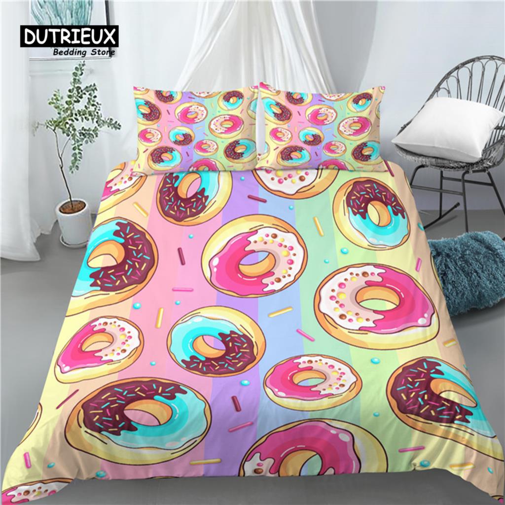 Home Living Luxury 3D Donuts Print 2/3Pcs Comfortable Duvet Cover PillowCase Bedding Sets Queen and King EU/US/AU Size
