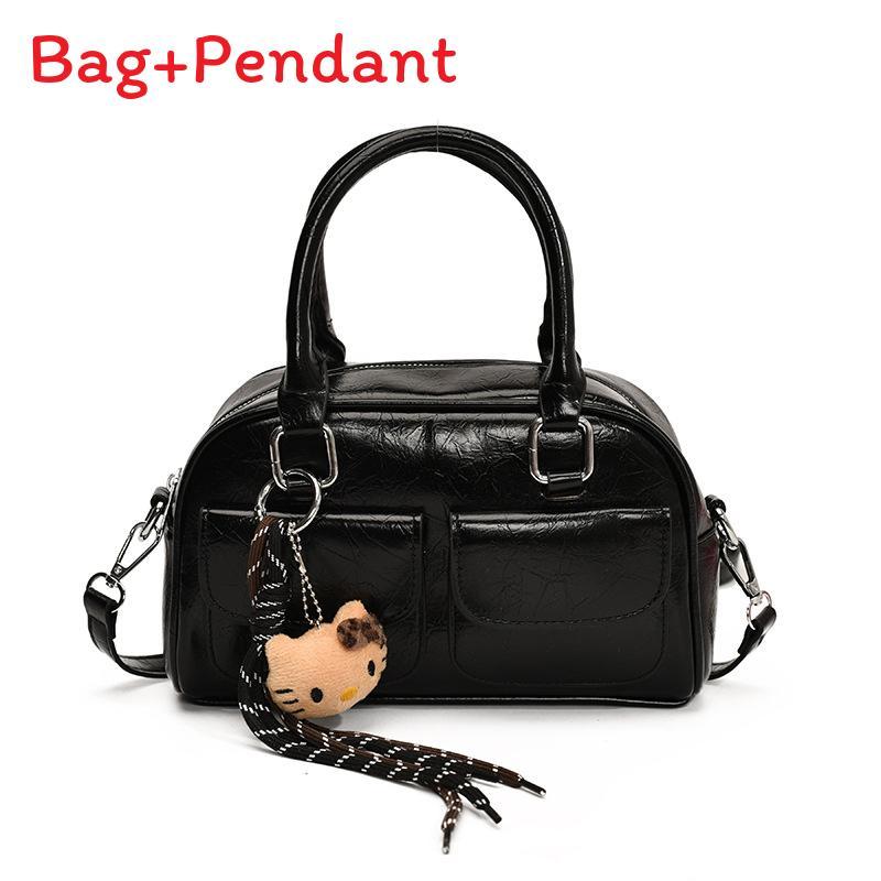 Retro Bowling Bag Handbag Pu Material With Zipper Closure For Daily Use
