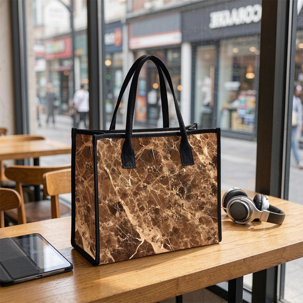 Brown Marble Pattern Tote Bag Large Fashion Shoulder Handbag for Daily Use