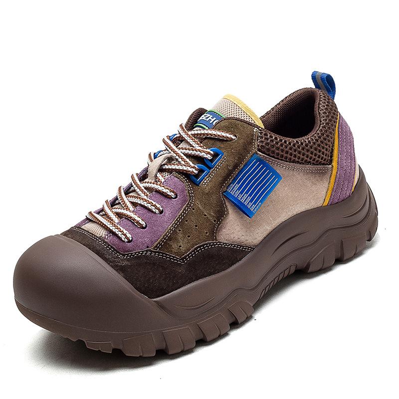 Damen Farblich Abgesetzte Runde Zehenpartie Schnürung Freizeit-Schuhe Retro Sport-Sneaker mit EVA Dicksohle Bequeme Lauf-Flats