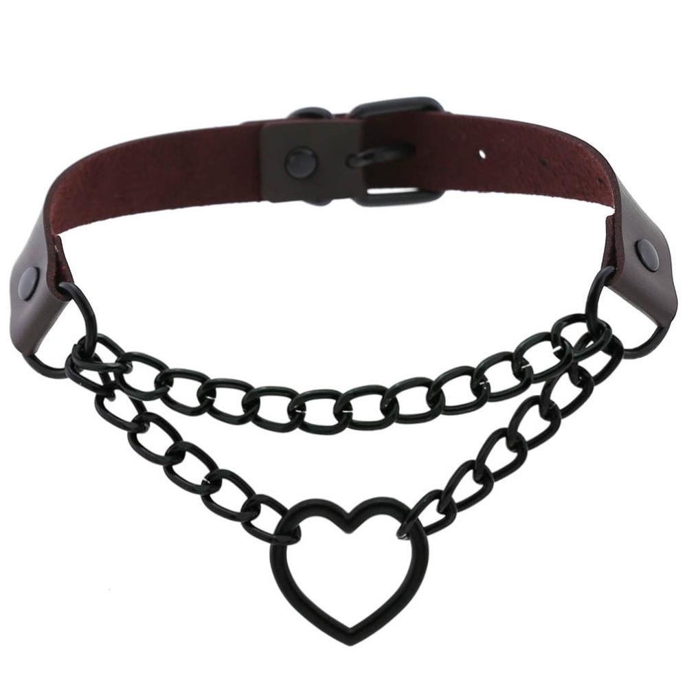 Gothic Harajaku Black Heart Chain Leather Choker Collar Punk Necklaces for Women Girls Buckle Chocker Emo Witch Jewelry