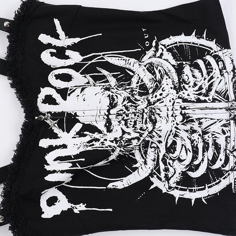 ◆25SS AAKAM Grunge Patch Half Top/2色◆ AltGoth Y2k Cyber Punk Camisole Women Dark Gothic Streetwear