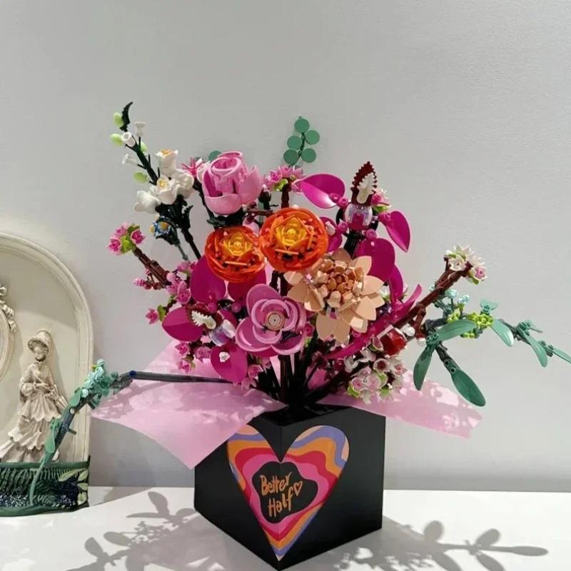 Romantic Pretty Pink Flower BouquetBuilding Blocks Sets  10342 Compatible With Legoed Particles Suitable For Christmas Gifts