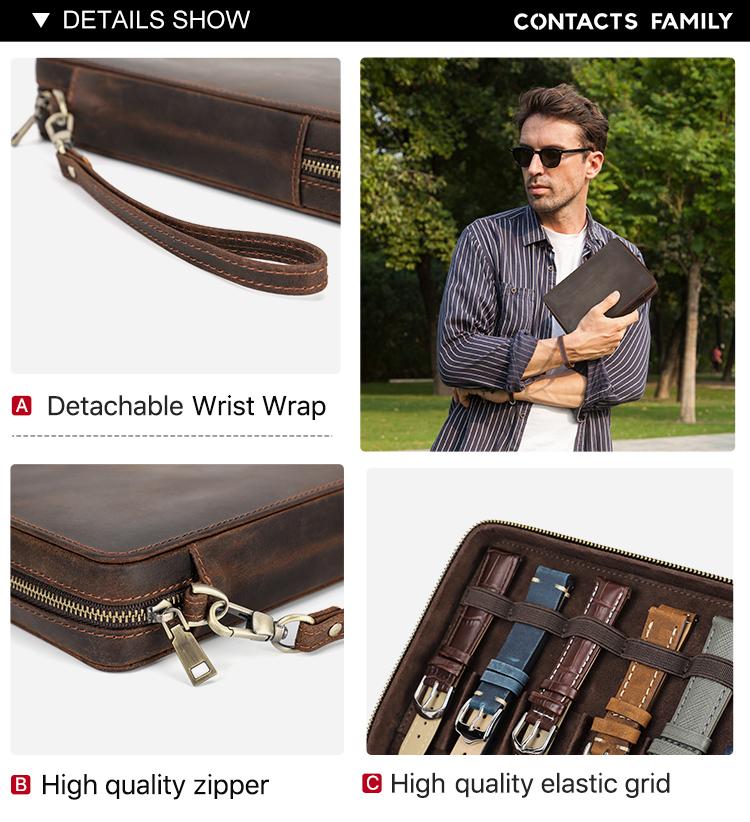 Genuine Leather Watch Bands Cases 12 Slots Watch Straps Storage Bag Organizer Box for Man and Woman
