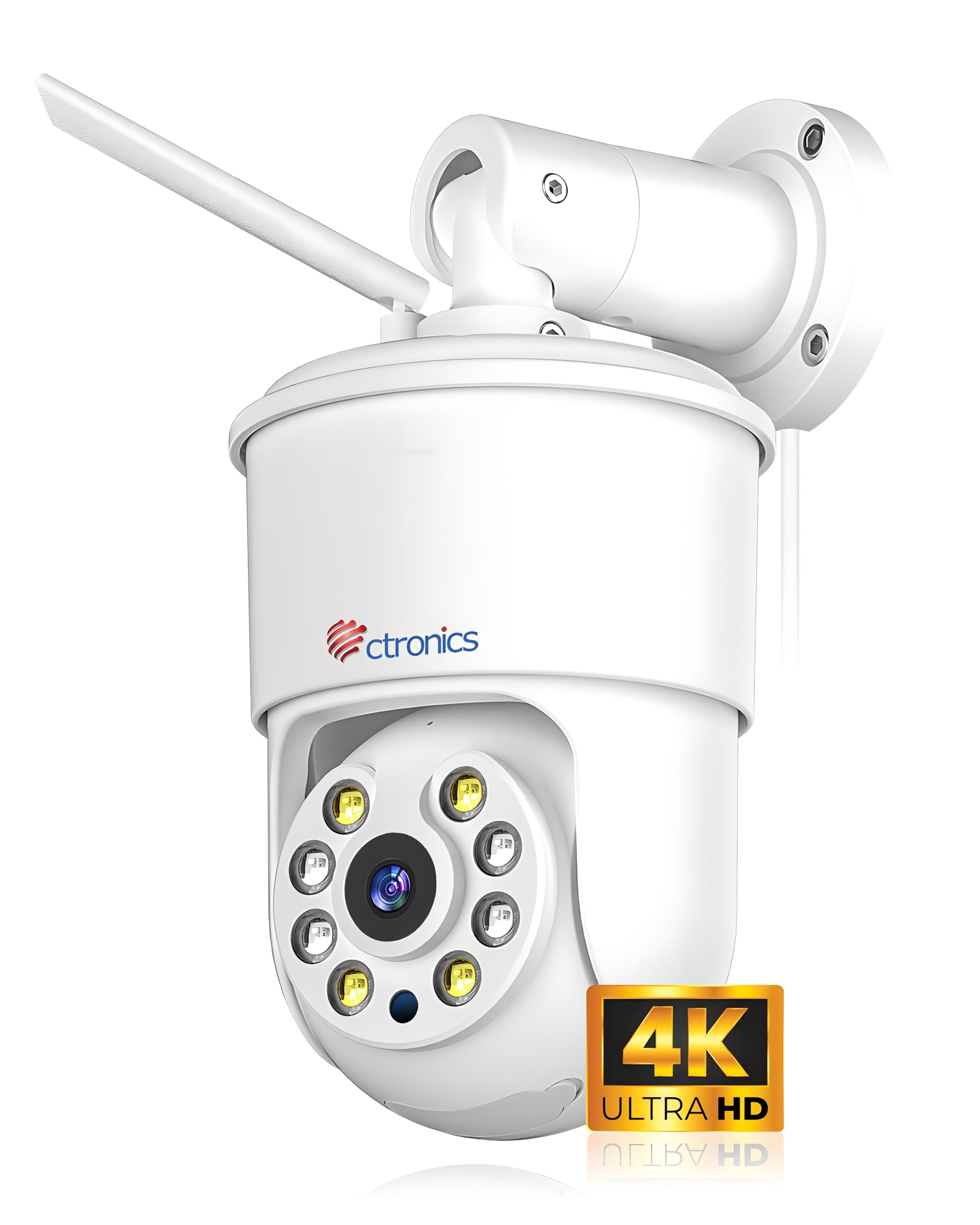 

Ctronics 4K Security 5G 8 мільйонів Виготовлено з автоматичного штучного інтелекту 256 ГБ MicroSD карта Нічний звук та світло Попередньо налаштована точка доступу 24 години на добу Пульт дистанційного керування Сімейна сигналізація LAN-кабель та