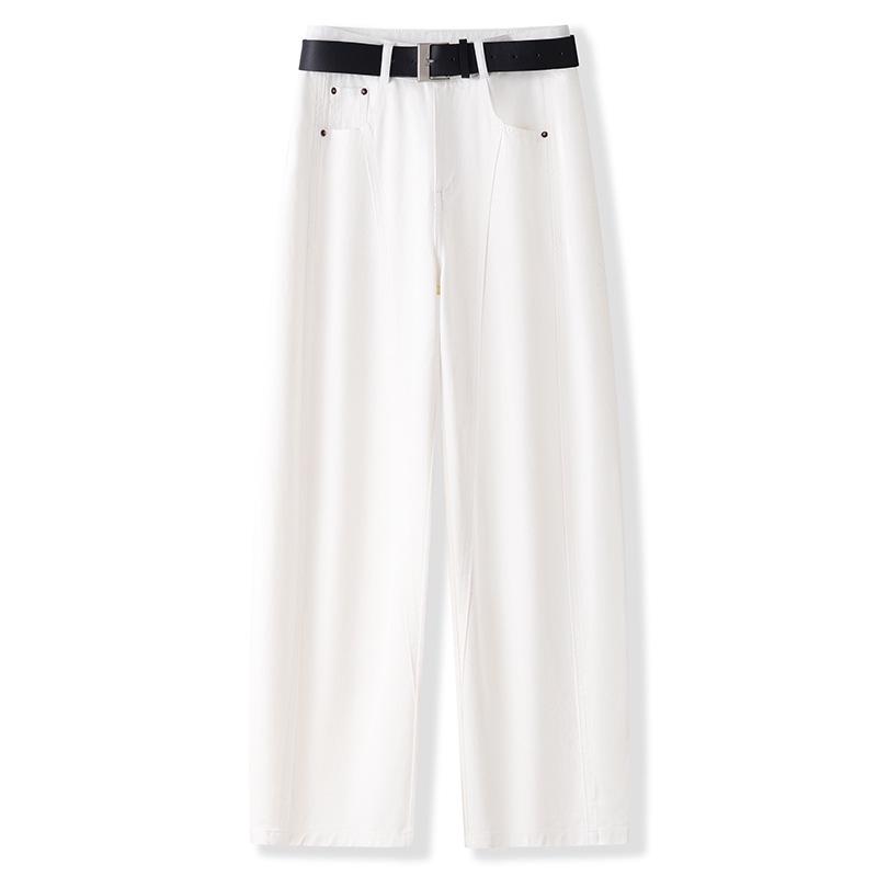 

Женские желтые джинсы с высокой посадкой и широкими штанинами 2025: Новые весенние свободные прямые брюки, стройнящие M белый