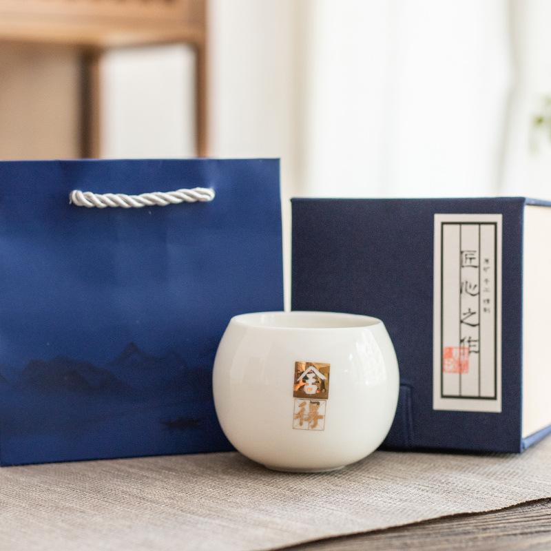 Dehua suet jade white porcelain master cup tea cup household tea cup single cup large ceramic souvenir Arhat cup