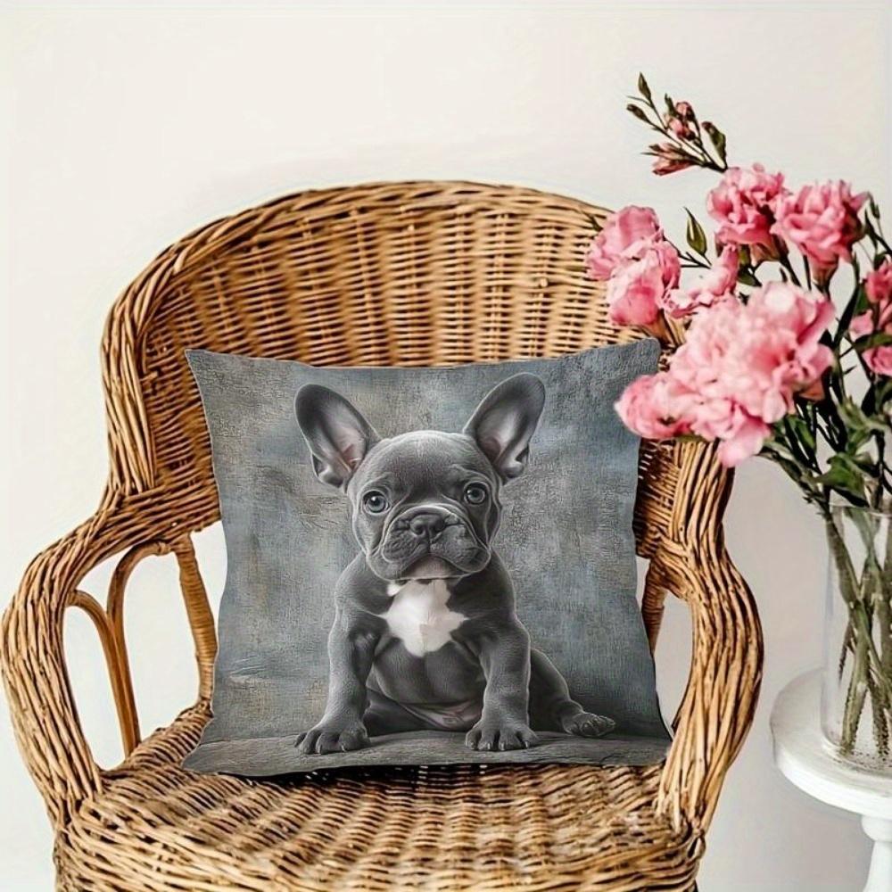 Cute Blue French Bulldog Puppy Pillowcase, Realistic Pet Art Cushion Cover, Home Decor for Sofa Pillow insert not included