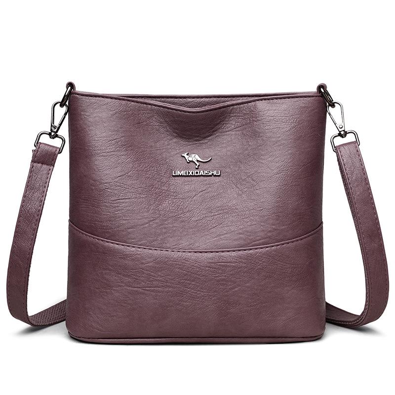 

Высококачественная женская сумка-ведро из мягкой кожи большой вместимости - Модная и практичная сумка через плечо для мам среднего возраста светло-фиолетовый