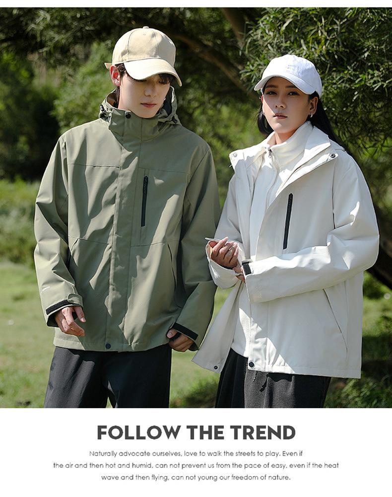 Men's Custom Logo Waterproof 3-in-1 Outdoor Jacket Set with Fleece Lining, Autumn/Winter Workwear, Women's Group Printed Version Available