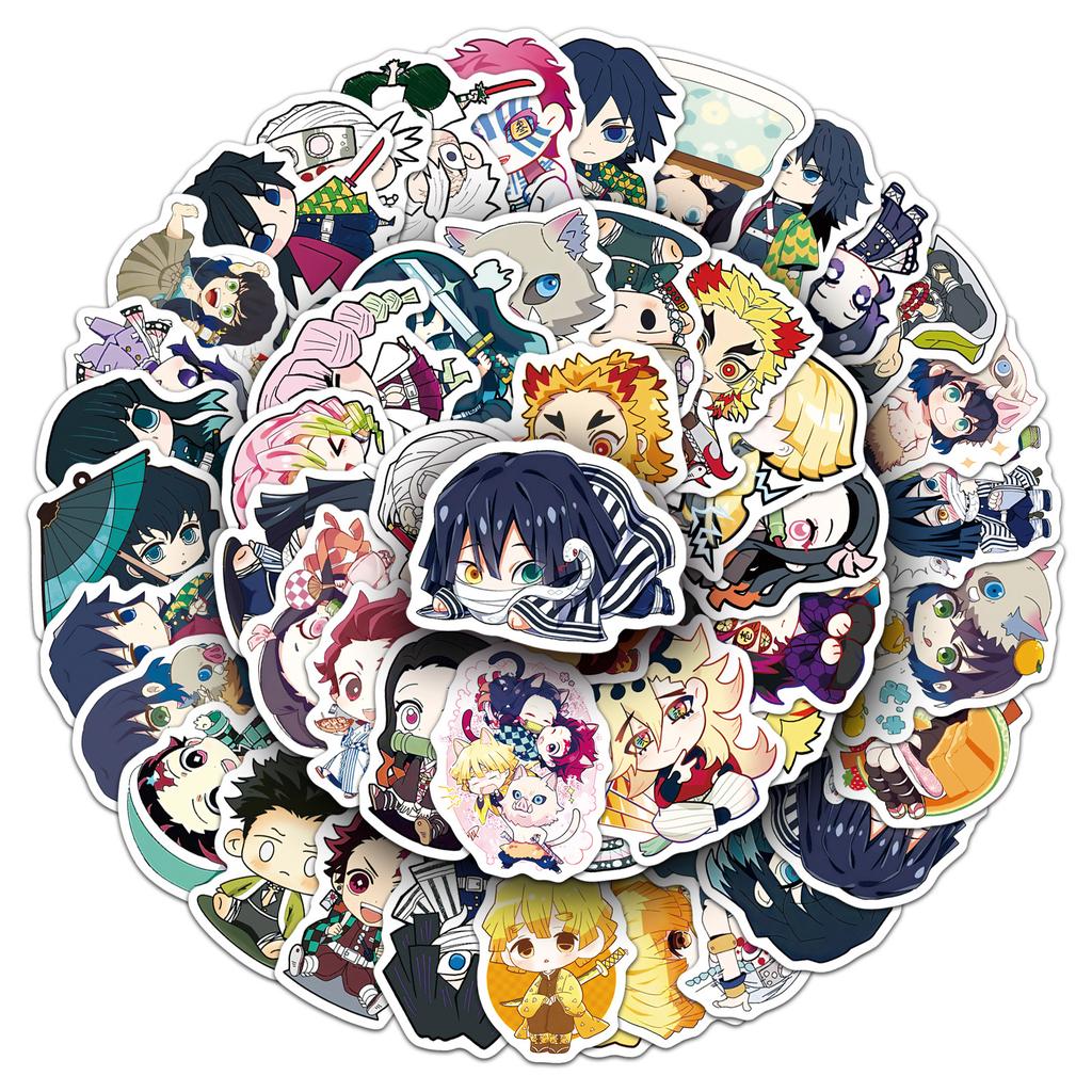 Demon Slayer 50 Pcs Chibi Style Stickers Cute Kawaii Anime Cartoon Decals For Guitar Stationery Journal DIY Decor For Anime Fans