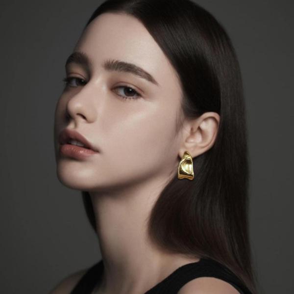 Elegant C-shaped Stainless Steel Earrings: Irregular Design, High-end Luxury Women s Ear Studs