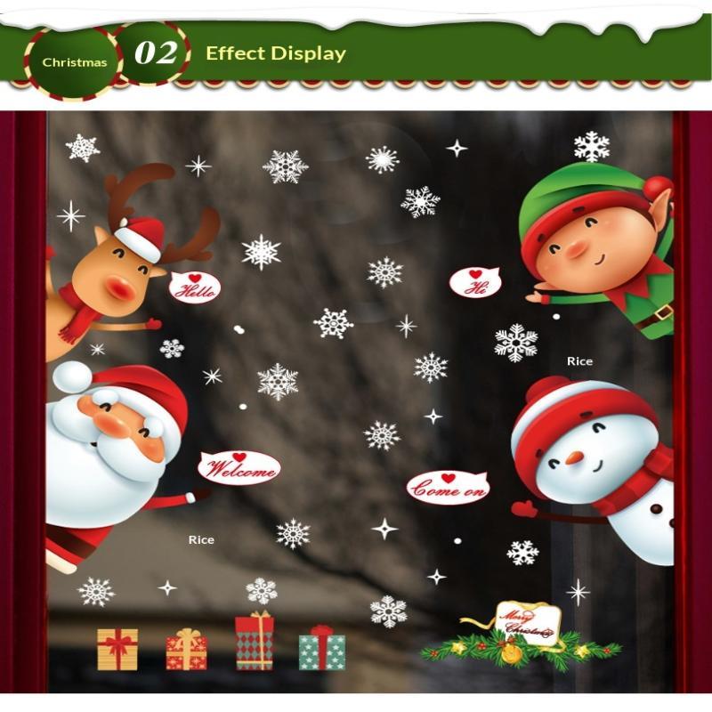 Christmas Window Static Stickers 2/4 Sheet Easy Peel Removable Santa Reindeer Snowflake Decals for Winter Holiday Party Decor