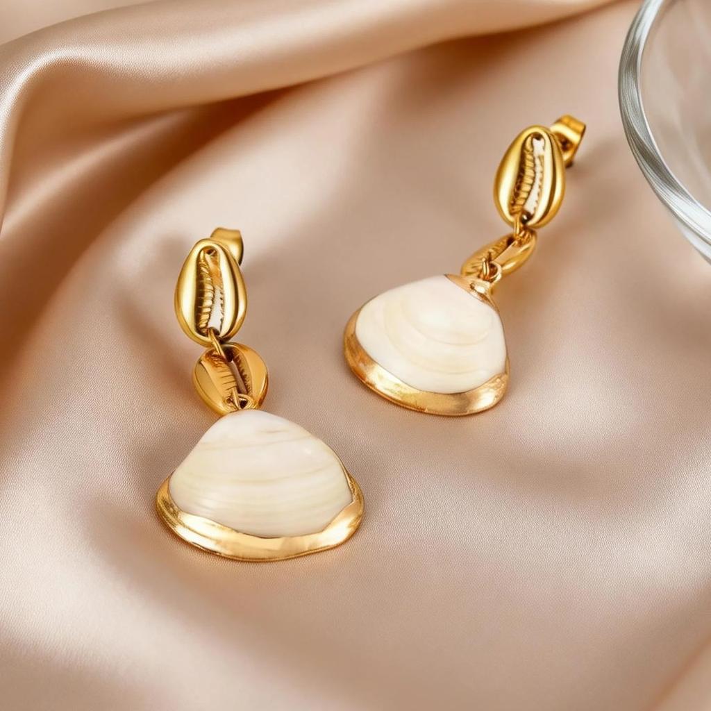 Fashion Chic Shell Pendant Earrings for Women Stainless Steel Long Dangle Earrings Waterproof Summer Jewelry Accessories