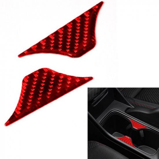 2xRed ABS Carbon Fiber Cup Holder Cover Trim Fit For Honda Civic Coupe 2013-2015