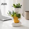 Flowerpot for Small Plants Smiling Face Plant Pot, Double Planting Space Planter, Cute Resin Head Planter Sitting Figure Succulents, Home Office