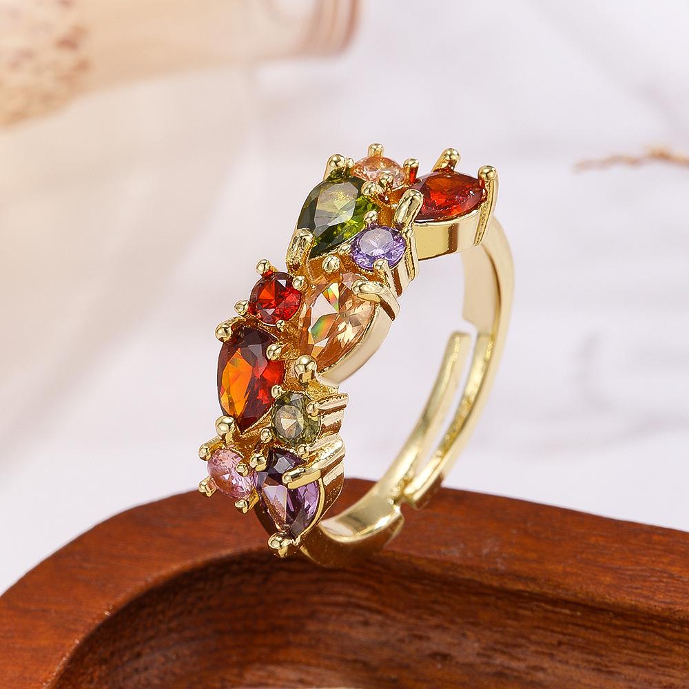 

Кольцо Cao Shi Colorful Zircon Mona Lisa Temperament Ring - Японские корейские украшения Adjustable opening золотой
